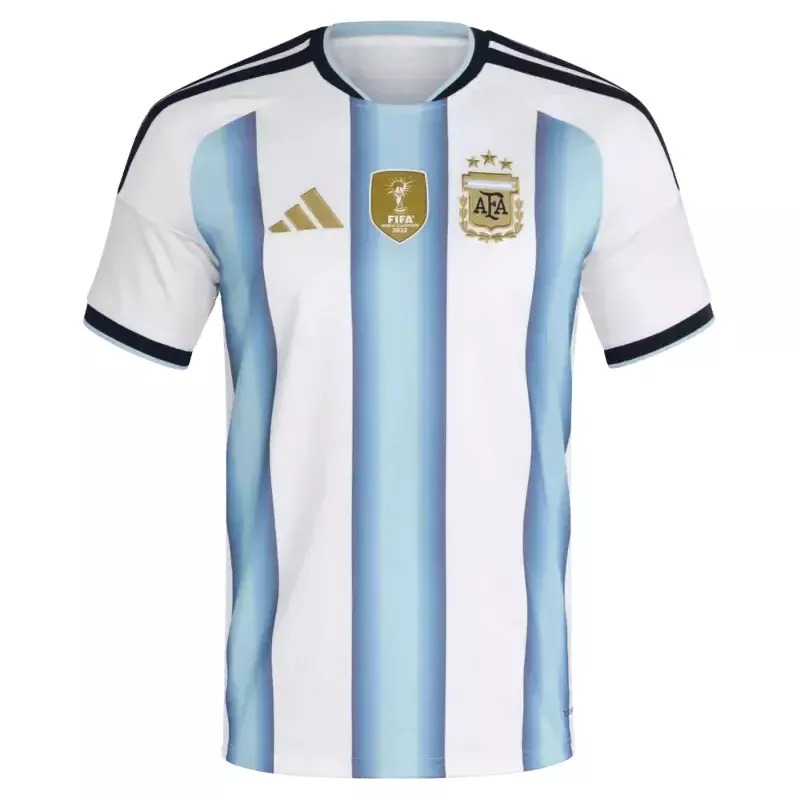 Argentina 2026 home jersey in light blue and white stripes with Adidas branding and three-star AFA crest