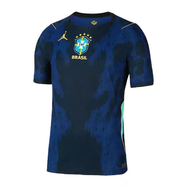 Brazil 2026 away jersey in blue with yellow and green accents, Nike branding, and CBF crest