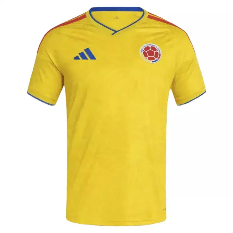 Colombia 2026 home jersey in vibrant yellow with Adidas branding and FCF crest