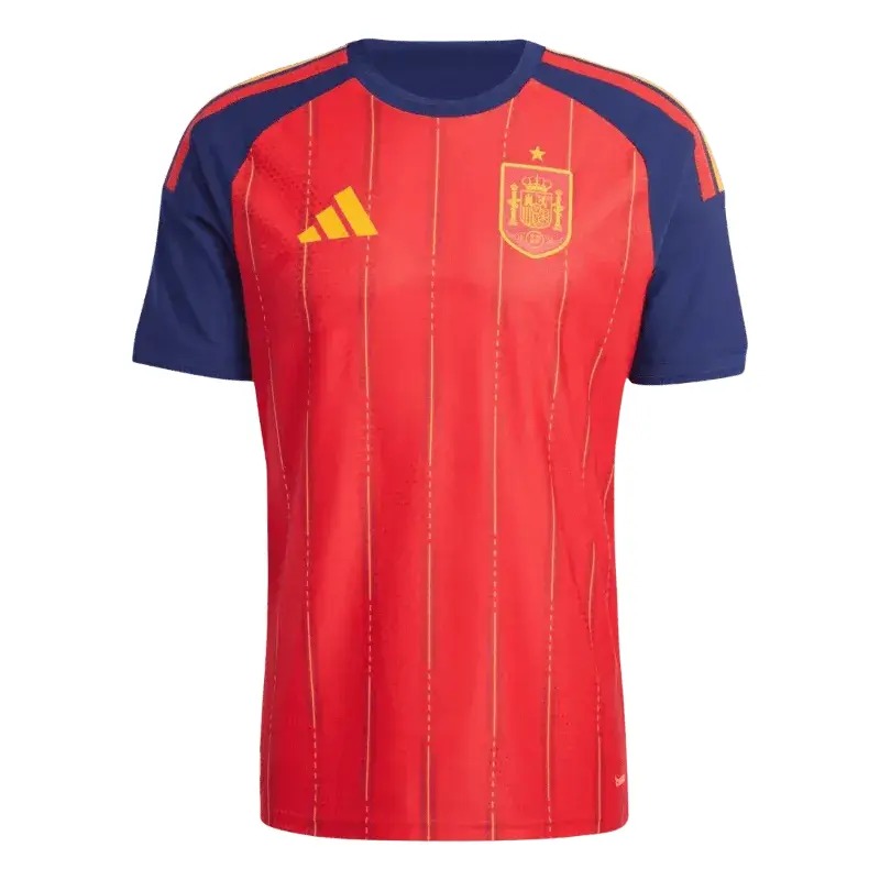 Spain 2026 home jersey in red with yellow accents, Adidas branding, and RFEF crest